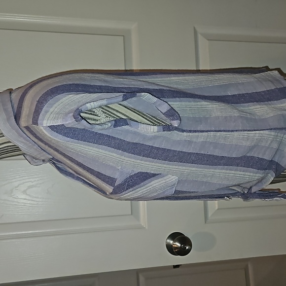 Tea Rose Purple Striped Pockets, Down Buttons Cropped Shirt Tie S - Picture 8 of 11